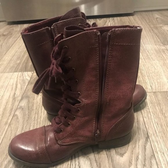 Wine Colored Lace Up Combat Boots - Picture 2 of 9